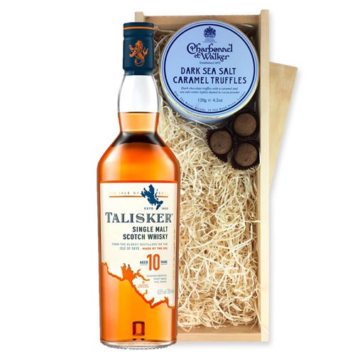 Talisker 10 Year Old Single Malt Whisky 70cl And Dark Sea Salt Charbonnel Chocolates Box
